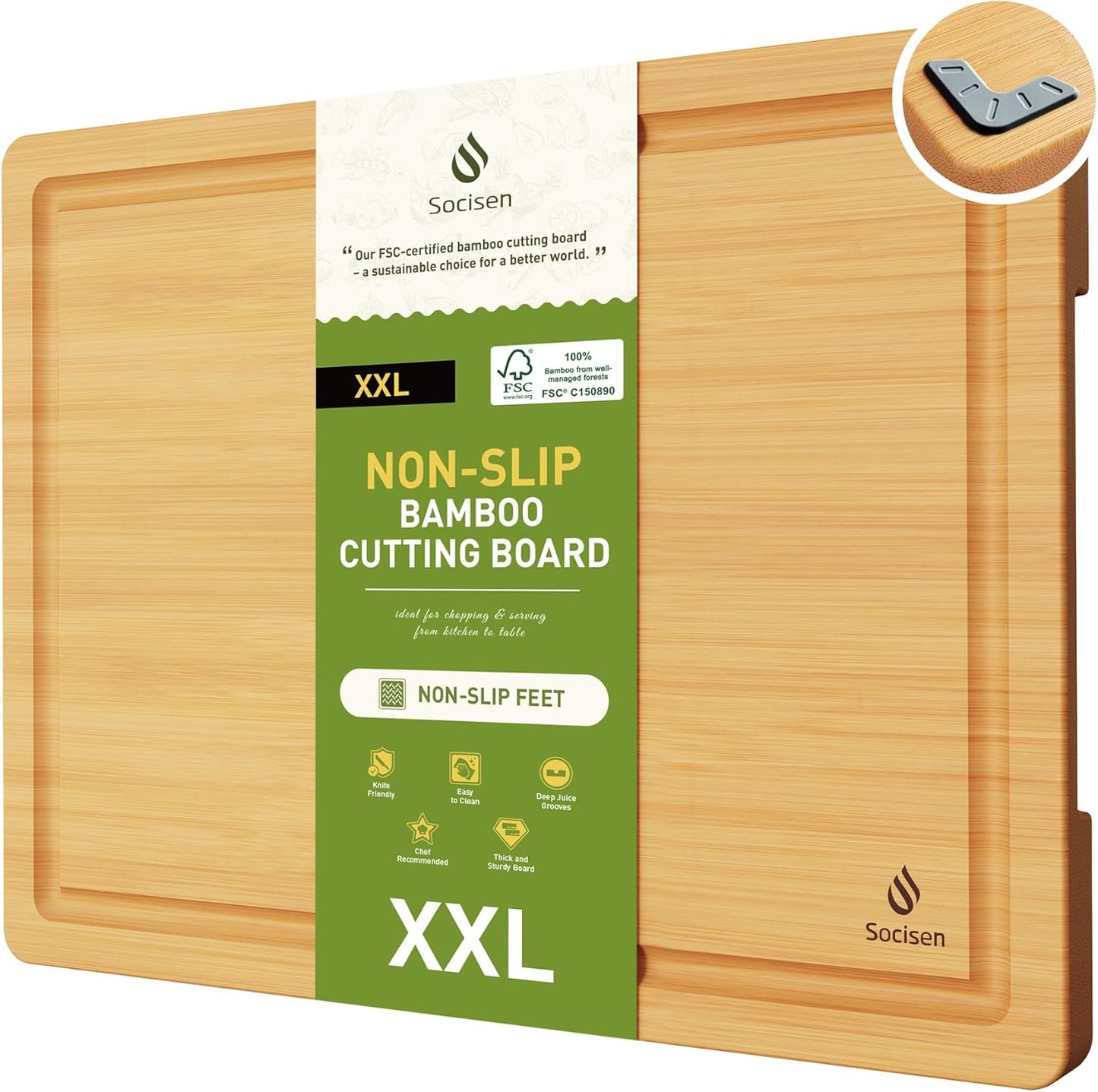 3 Packs Bamboo Cutting Board Set with Non Slip Feet and Over Sink Nice Solid Thick Wood Juice Groove Chopping Board Extra Large Big Small Best Hardwood Kitchen Counter Organic Vegetable
