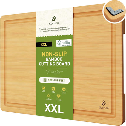 3 Packs Bamboo Cutting Board Set with Non Slip Feet and Over Sink Nice Solid Thick Wood Juice Groove Chopping Board Extra Large Big Small Best Hardwood Kitchen Counter Organic Vegetable