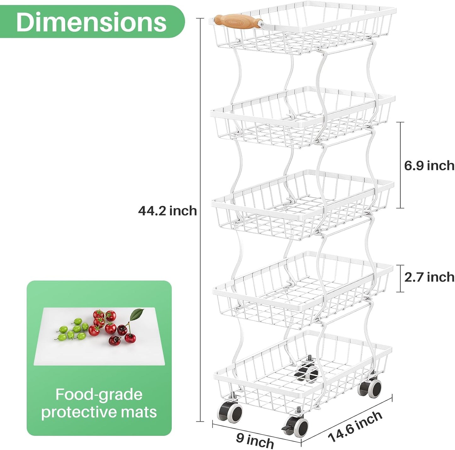 SAYZH Fruit Basket Kitchen Pantry Organizers and Storage - 4 Tier Stackable Metal Wire Basket Stand for Fruit Vegetable Snacks Jars Bins Containers Organization(Black, 4 Tiers)