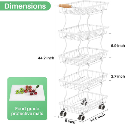 SAYZH Fruit Basket Kitchen Pantry Organizers and Storage - 4 Tier Stackable Metal Wire Basket Stand for Fruit Vegetable Snacks Jars Bins Containers Organization(Black, 4 Tiers)