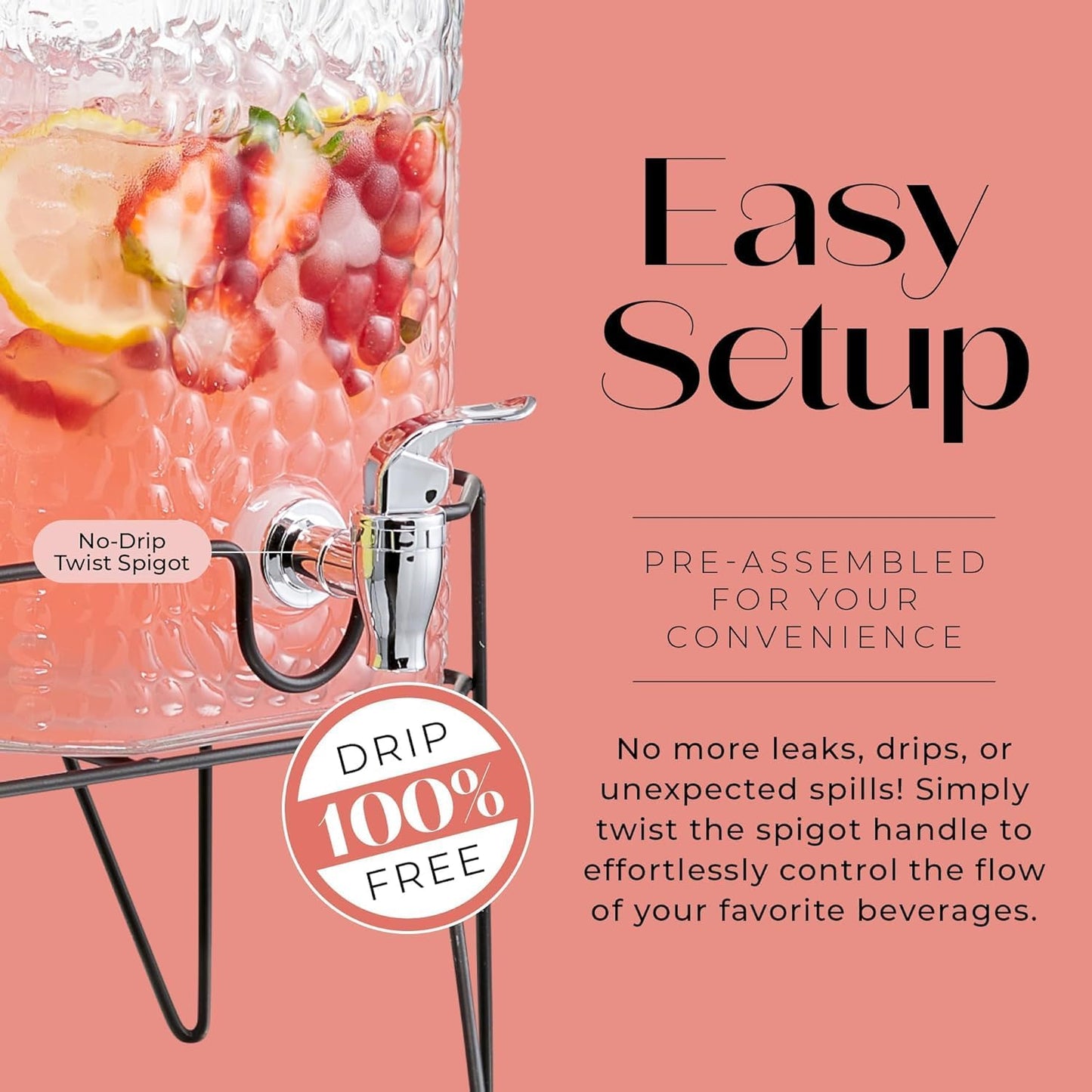 Style Setter Premium Glass Drink Beverage Dispensers - 1.5 Gal, Set of 3 | Dispenser Set with Metal Stand for Parties Cold Drinks, Lemonade, Cocktails, Juice – Party Glass Drink Dispenser Station