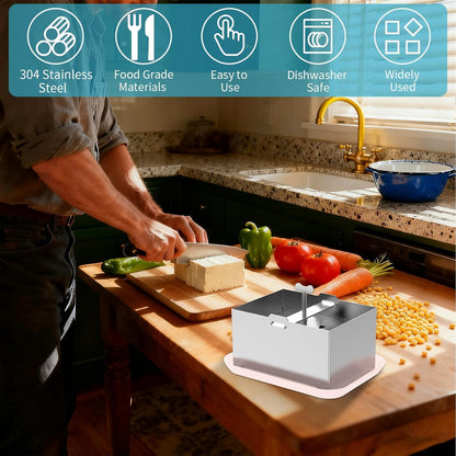 New 2026 Tofu Press Stainless Steel 304, Tofu Maker Comes With Pressed Towels And Drip Trays For Easy Dehydration And Improved Taste. It Can Also Be Used To Make Cheese/Paneer, 2-Pound Extra Firm Tofu