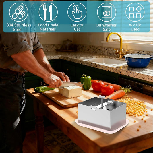 New 2026 Tofu Press Stainless Steel 304, Tofu Maker Comes With Pressed Towels And Drip Trays For Easy Dehydration And Improved Taste. It Can Also Be Used To Make Cheese/Paneer, 2-Pound Extra Firm Tofu