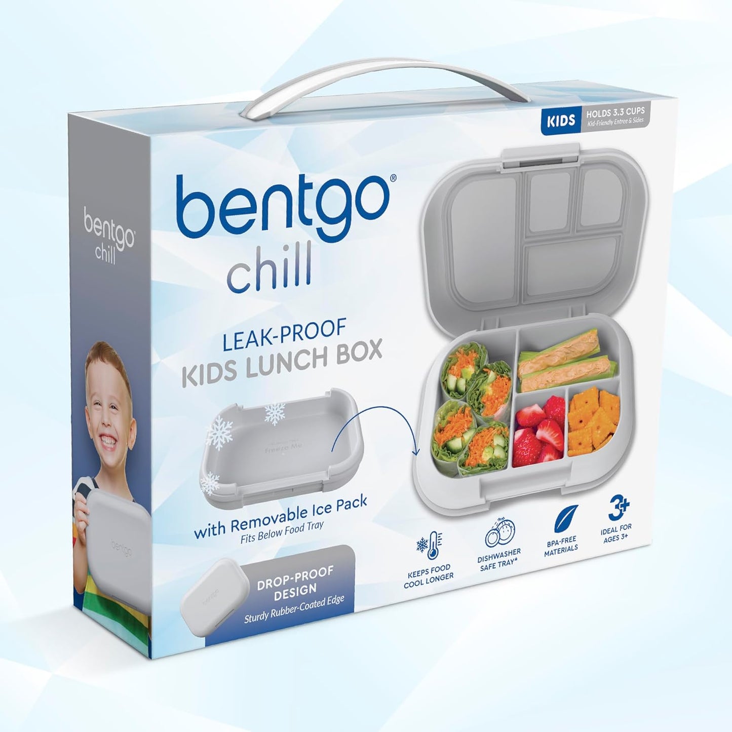 Bentgo Chill Kids Leak-Proof Lunch Box - 4-Compartment Bento Box with Built-In Ice Pack, 3.3 Cup Capacity, PFAS & BPA-Free, Microwave & Dishwasher Safe, Ideal Size for Ages 3 to 7 (Truly Teal)
