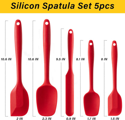 Silicone Spatula Set, 5 Piece Food Grade Rubber Spatulas for Baking, Cooking, and Mixing High Heat Resistant Non Stick Dishwasher Safe BPA-Free (Multicolor)