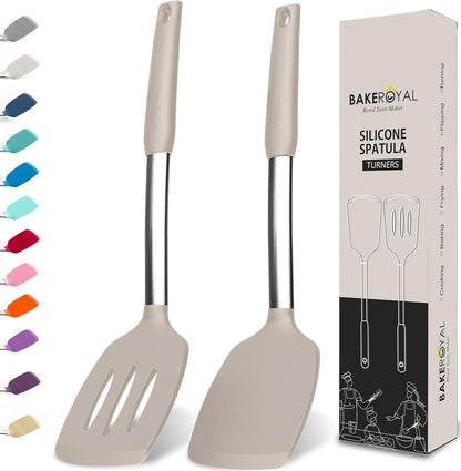 BakeRoyal Silicone Spatula Set - Turner Spatulas Silicone Heat Resistant 600°F - Slotted & Solid Spatula for Cooking Fish, Eggs, Pancakes Flipper – Spatulas for kitchen use – Black
