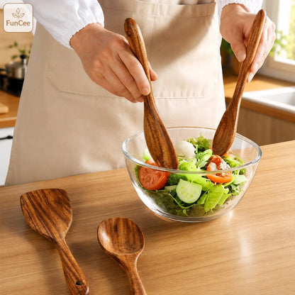 Wooden Spatula, Acacia Wood Long Handle Flat Frying Turner, Handmade wooden spoons for cooking, Kitchen Utensil set, Non-Stick Cooking Spurtle Utensils for kitchen use