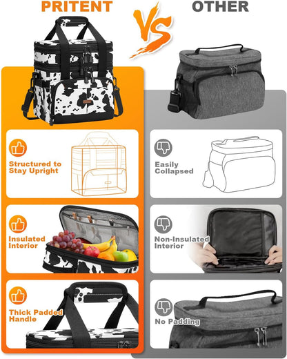 Pritent Lunch Box For Men Women Double Deck Insulated Lunch Bag For Men Woman Leakproof Expandable Cooler Bag with Adjustable Shoulder Strap for Kids Shool Work Picnic Camping(Beige,Large)