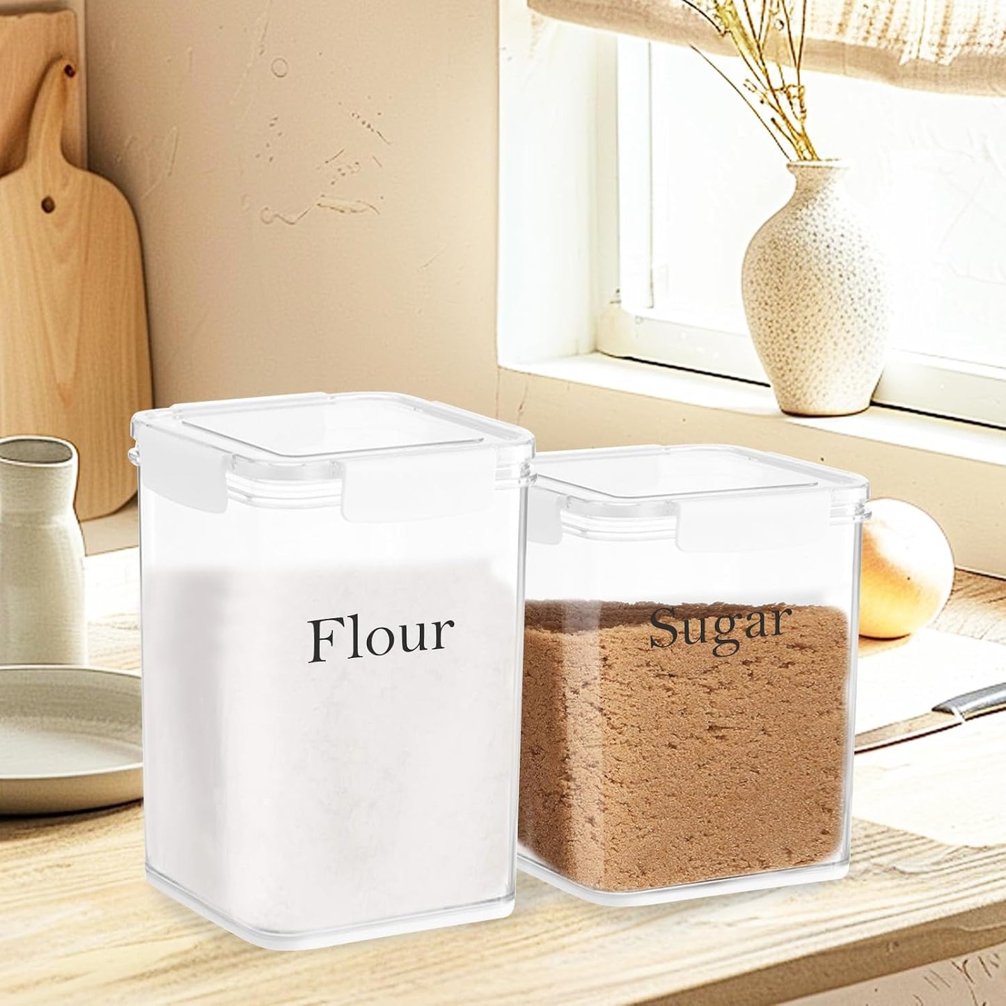 Set of 2 Large Food Storage Jars 4L - Airtight Containers with Lids, White with Free Spoon - Kitchen Canisters for Sugar,Flour,Coffee,Pantry Organization-S