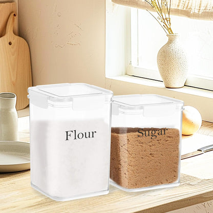 Set of 2 Large Food Storage Jars 4L - Airtight Containers with Lids, White with Free Spoon - Kitchen Canisters for Sugar,Flour,Coffee,Pantry Organization-S