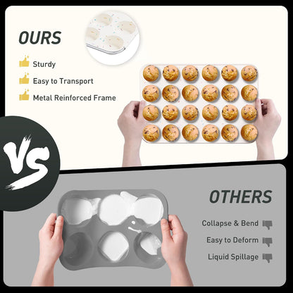 2 Pack 12 Cups Silicone Muffin Pan with Metal Reinforced Frame Regular Size Silicone Molds Cupcake Cake Baking Pans Cookie Baking Chocoflan Cupcake Mold Nonstick Muffin Tin Home Baking Supplies