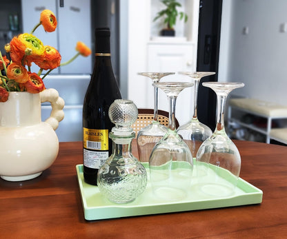 White Serving Tray (13.5 x 9.6 inch) for Serving Accessory, Elegant & Stackable Plastic Tray for Spa, Coffee, Drinks, Tea, Bar, Party, Seasoning, Perfume and Display Use.