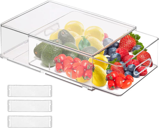 bealy 2 Pack Refrigerator Organizers and Storage, Stackable Clear Pull out Drawer Organizer Bins, BPA-Free Fridge Organizer and Storage for Fruit, Produce, Drink, Snack and Food Storage Containers