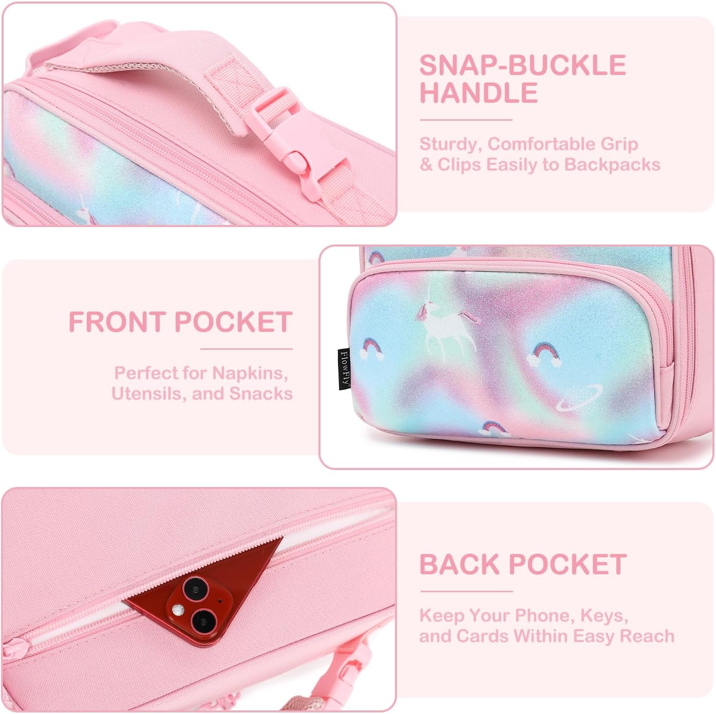 FlowFly Kids Lunch box Insulated Soft Bag Mini Cooler Back to School Thermal Meal Tote Kit for Girls, Boys, Astronaut - Colors B