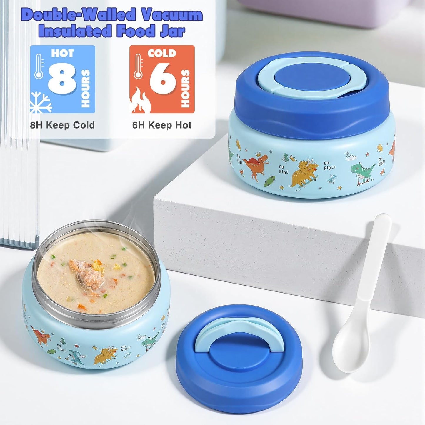 Bento Lunch Box for Kids with 7oz Soup Thermo,Insulated Stainless Steel Kids Water Bottle with Straw and Insulated Lunch Bag,Leak-Proof Lunch Food Container with Ice Pack for School (Purple-Mermaid)