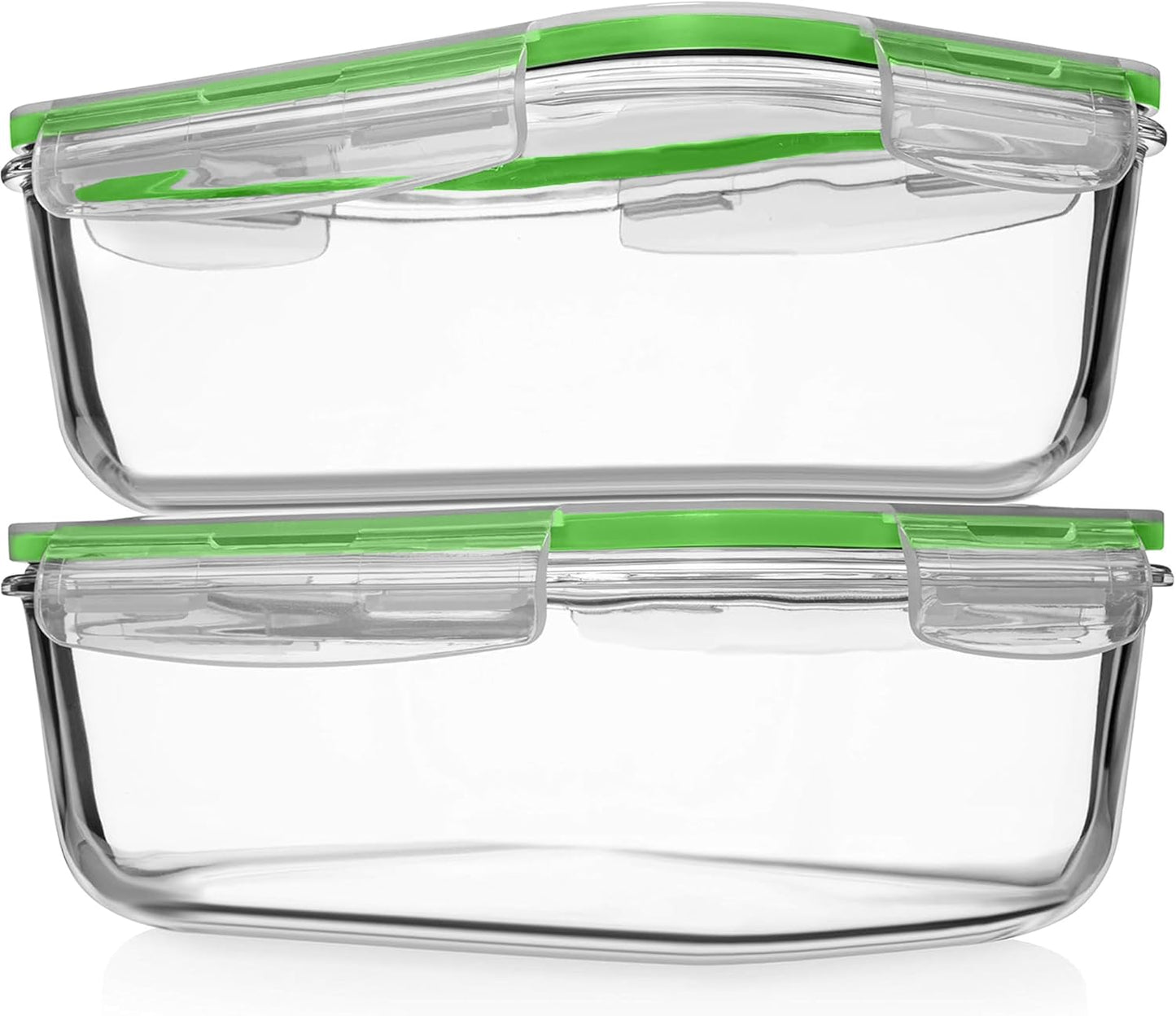 8 Cups/ 63 Oz 4 Piece (2 containers + 2 Lids) Large Glass Food Storage/ Baking Containers with Locking Lids . Ideal for Storing food, vegetables or fruits. BPA Free & Leak Proof -Microwave, Oven Safe