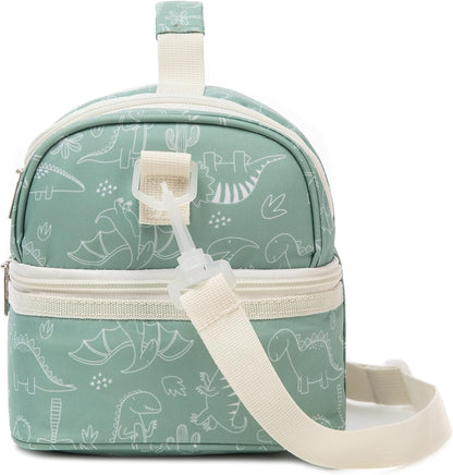 Insulated Kids Dual Compartment Lunch Bags Tote Pack for Girls Boys Toddler Kindergarten School Picnic Cooler Thermal Lunch Boxes with Strap (Green Rainbow)