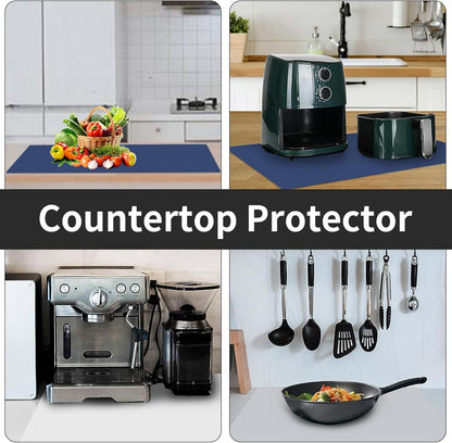 2MM Extra Thick Silicone Kitchen Counter Mat, 47.2" x 23.6" Non-Slip Heat Resistant Countertop Protector, Extra Large Craft and Kitchen Mat, 2-Pack, Deep Blue