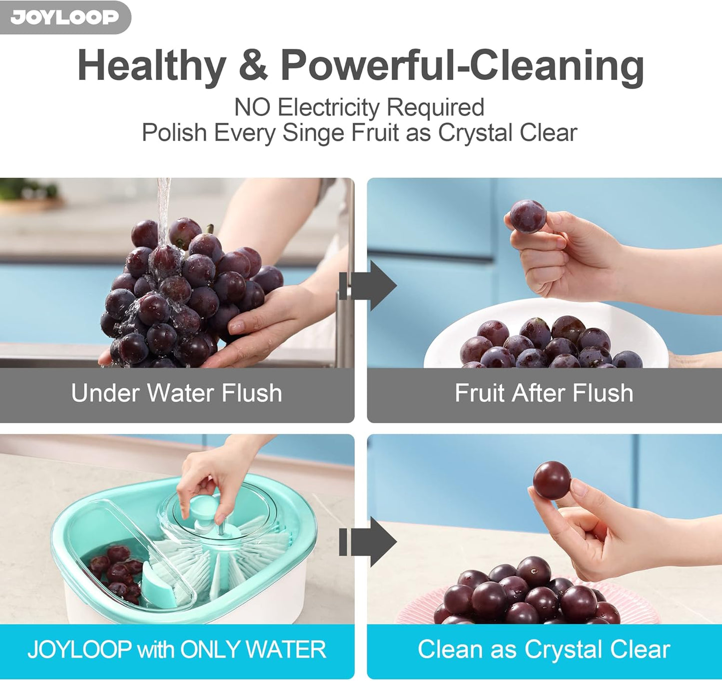 JOYMOOP Fruit Washer and Spinner with Brush, Large Cleaning Bowl for Fruits, Vegetables and Salad, Produce Scrubber