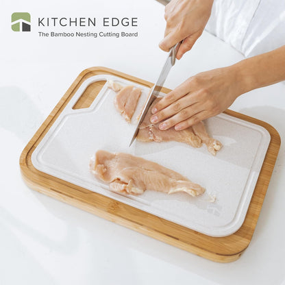 KitchenEdge Premium Acacia Cutting Board with Nesting Rice Fiber Chopping Board for Cooking Prep, 2 Piece Kitchen Set, Non-Slip Feet with Juice Groove, Heavy Duty, Pre Oiled, 17” x 12.5”