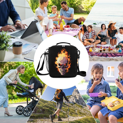 cfpolar Skull Skateboard Lunch Box for Boys Girls, Insulated Lunch Bags for Kids Reusable Mini Cooler Lunch Tote Lunchbox Thermal Meal Tote Kit with Shoulder Strap for Work School Picnic