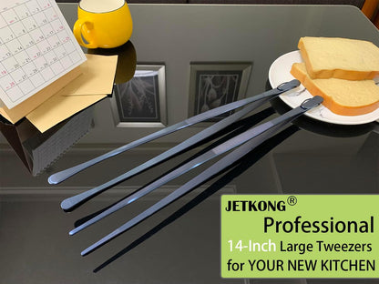 JETKONG 2 Pcs 12-Inch Kitchen Tweezers Fine Tweezer Tongs, Extra-Long Stainless Steel Cooking Tweezers (Silver)