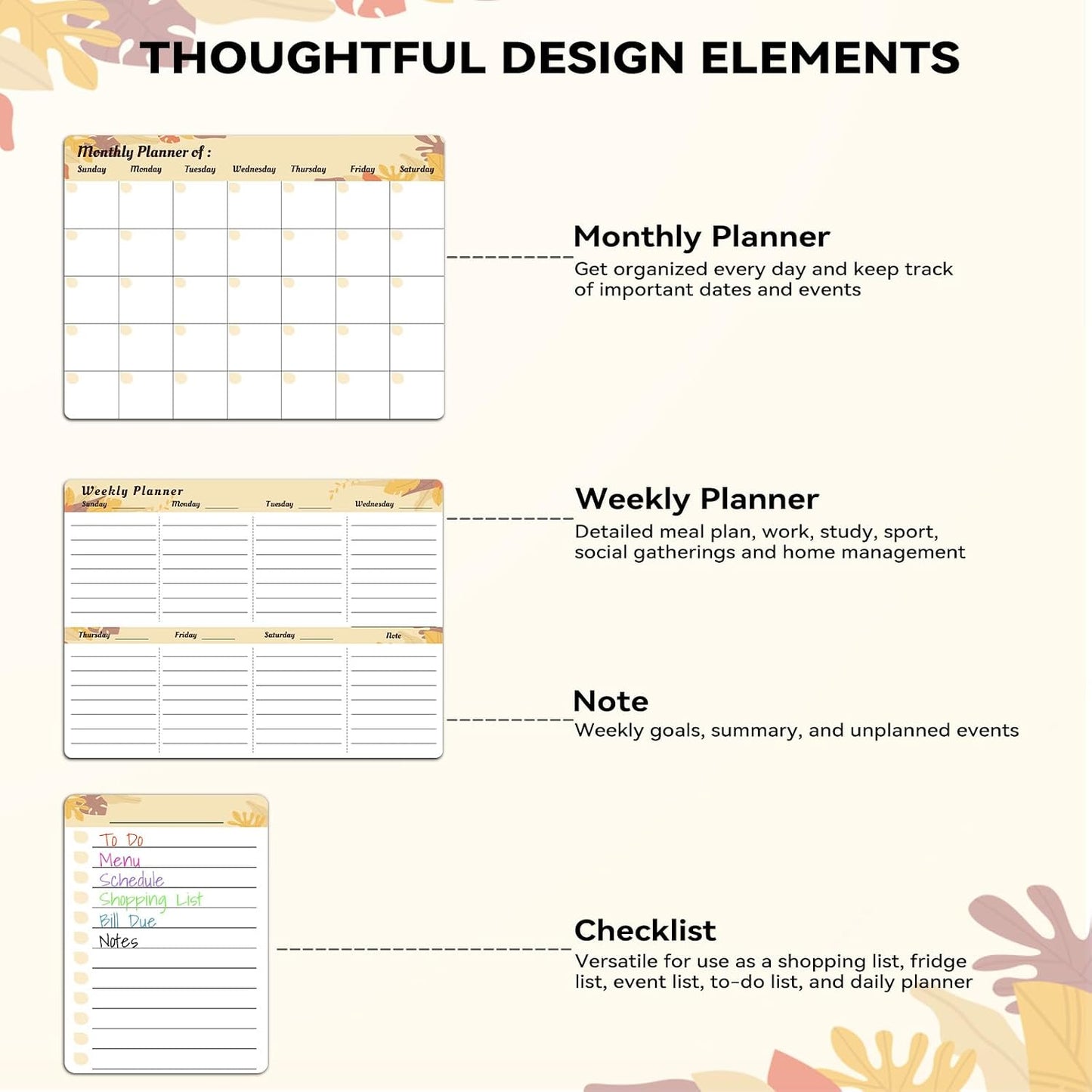 MARSROCK Refrigerator Calendar Magnetic, 16.3x11.7” (4-Pack) – Weekly & Monthly Planner, Chore Chart, Grocery/to-Do List for Fridge, Includes 8 Markers, 6 Magnets & 1 Eraser for Kitchen, Yellow