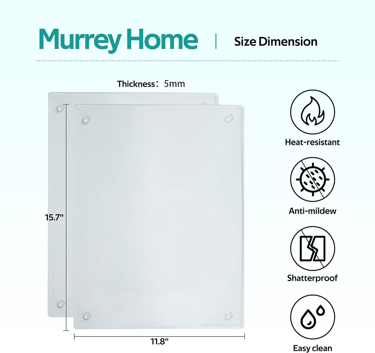 Murrey Home Glass Cutting Board Set for Kitchen Counter, Tempered Glass Chopping Boards Dishwasher Safe, Small Clear Countertop Tray, 16"x12"x2PC