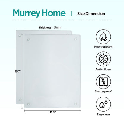 Murrey Home Glass Cutting Board Set for Kitchen Counter, Tempered Glass Chopping Boards Dishwasher Safe, Small Clear Countertop Tray, 16"x12"x2PC