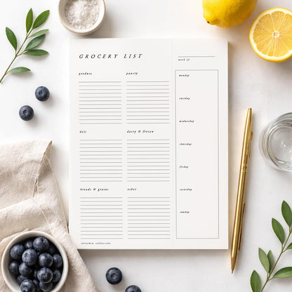 ThreeKin Collective Grocery List & Meal Planner Notepad, 6.5 x 9 Inch, 52 Tear-Off Sheets, Magnetic Back, Weekly Meal Planning & Organized Shopping List Pad