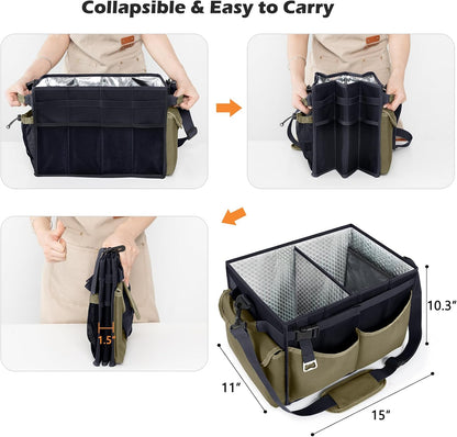 FREECOLSH Black Waterproof Caddy, 16" x 11" x 11", with Detachable Strap and Shoulder Pad for Carrying Utensils and Camping Supplies