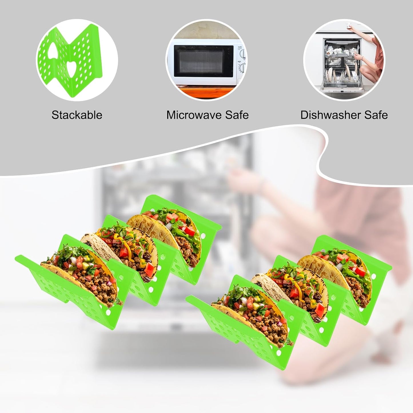 uxcell 8 Pcs Taco Holder Stand, Plastic Taco Plates Hold Up to 3 Tacos, Hollow Carved Taco Shell Holder, Dishwasher Microwave Safe, Pink