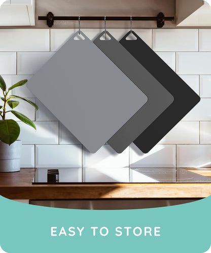 Cutting Boards for Kitchen, Plastic Cutting Board, Dishwasher Safe Cutting Boards with Juice Grooves for Meat, Veggies, Fruits, Easy Grip Handle, Serveware Accessories (Gray)