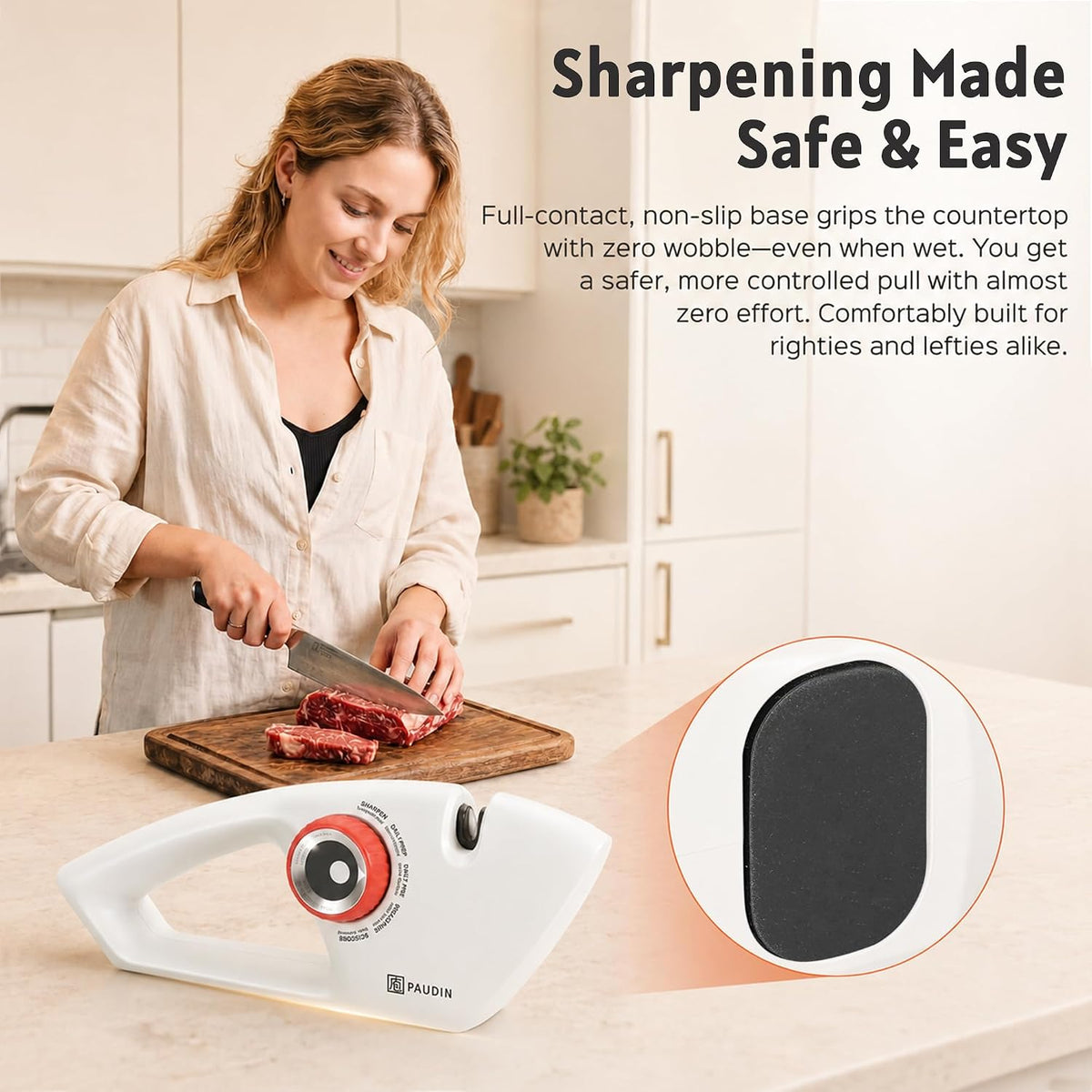 PAUDIN Knife Sharpener, 5-Stage Manual Sharpening for Kitchen Knives