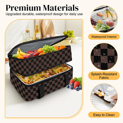 Coobiiya Insulated Casserole Carrier,Lasagna Lugger Tote Keeps Food Hot or Cold,Thermal Lunch Bag Warmer & Cooler Carrier Bag,Portable Tote Bag Fits 9" x 13" Baking Dish for Picnic and Cookout