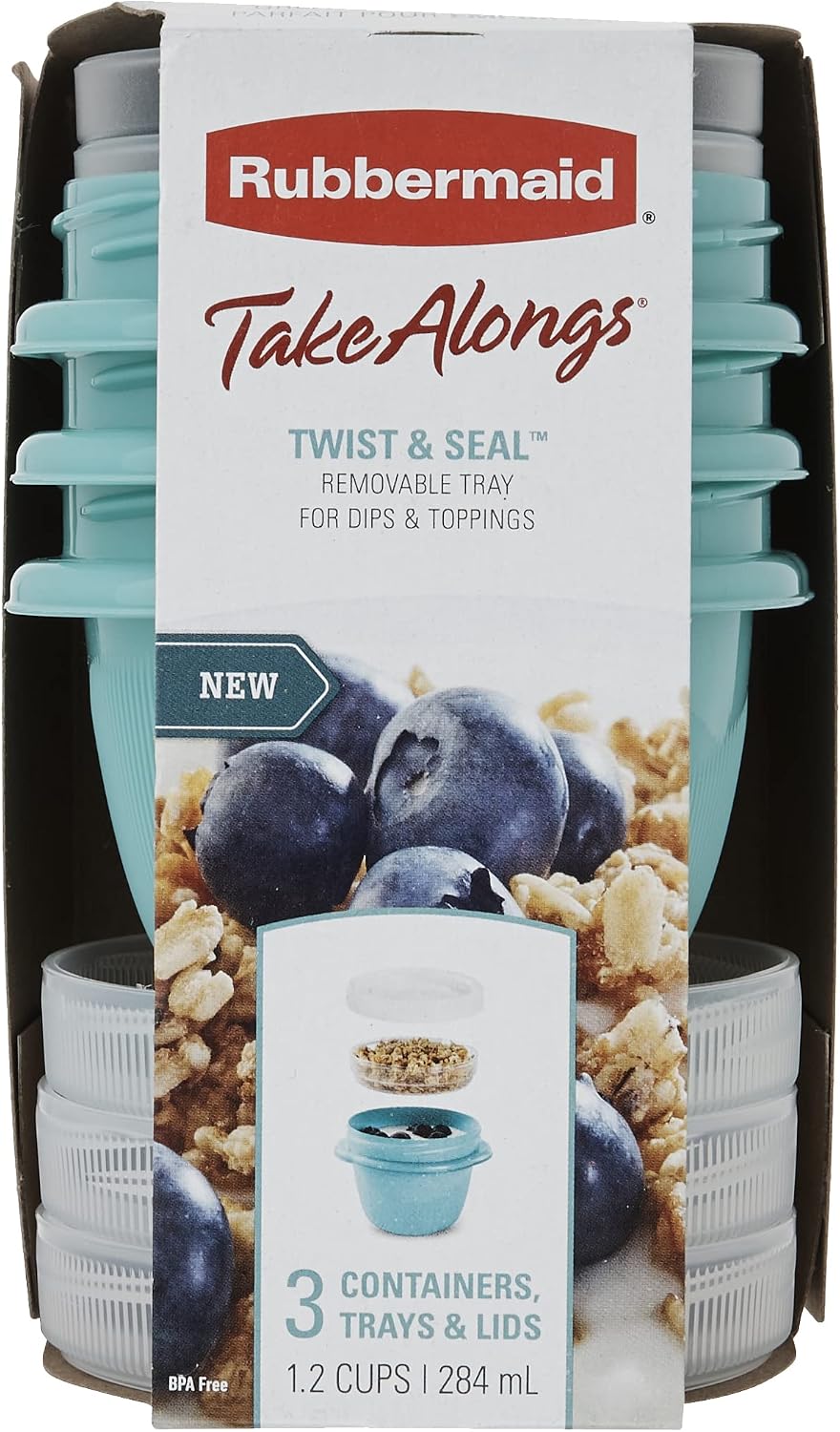 Rubbermaid TakeAlongs Snacking Food Storage Containers, 2 Cups Size - 2 Lids, Trays, and Containers 7S87