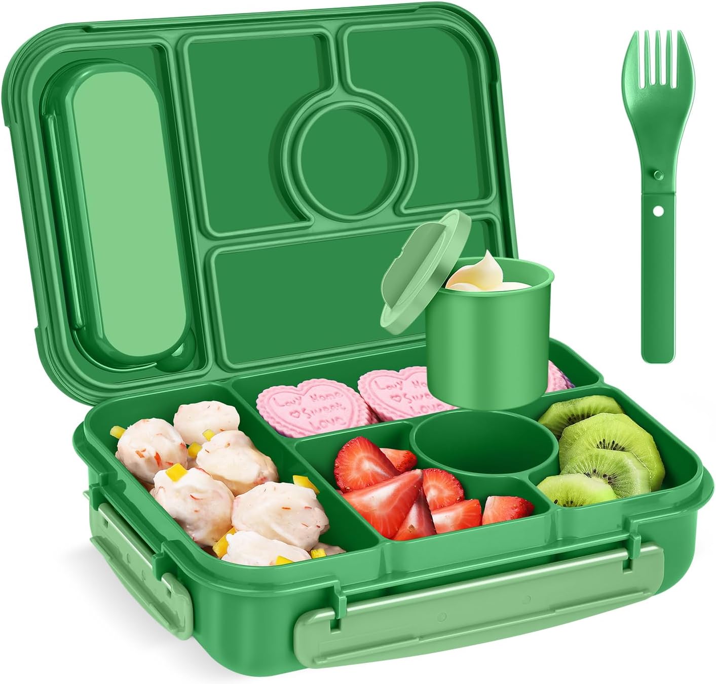 Amathley Bento Box Adult Lunch Box Kids,Lunch Containers for Adults/Kids/Toddler,5 Compartments Bento Lunch Box with Sauce Vontainers,Microwave & Dishwasher & Freezer Safe,BPA-Free (Blue)