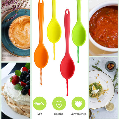 Shappy 4 Pieces Silicone Cooking Spoons 10.6 Inch Heat Resistant Kitchen Spoons for Mixing, Serving and Stirring Upgrade Large Non Stick Basting Utensils, Dishwasher Safe(Spoon,Fashionable Color)