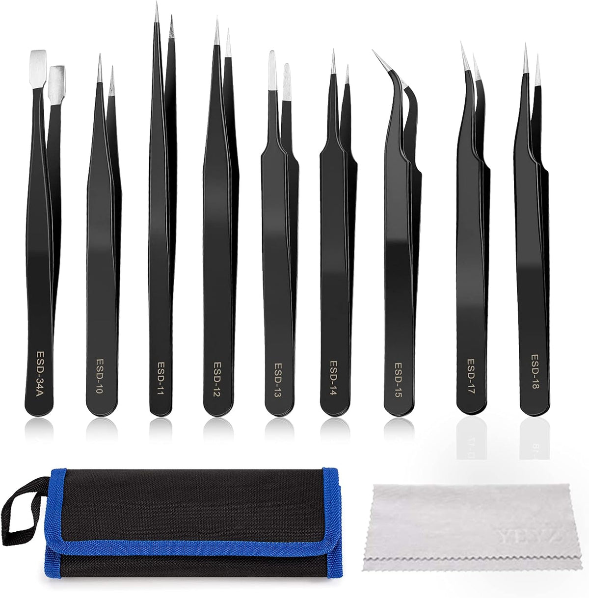 YHYZ Precision Tweezers Set, Premium Stainless Steel Anti-Static ESD Tweezes, Suitable for Tweezers, for Craft, Electronic, Soldering, Model, Hobby, Jewelry Making Laboratory