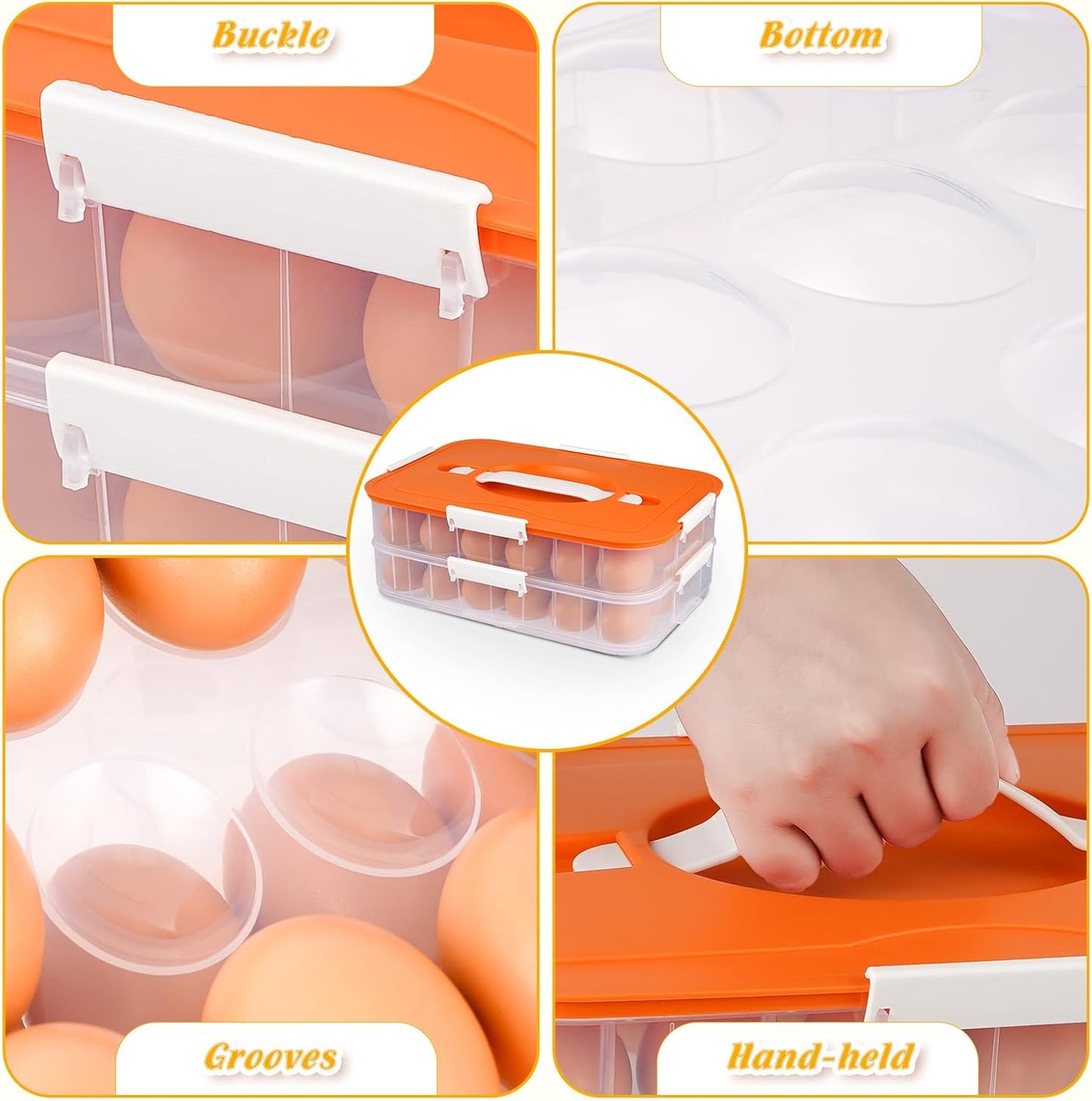 2-Layer Deviled Egg Containers with Lid, 36 Slots Deviled Egg Tray Carrier with Handle and Deviled Egg Injector Piping Tool, Portable Egg Storage Carrier Tray Platter for Party Picnic Travel (white)