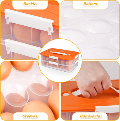 2-Layer Deviled Egg Containers with Lid, 36 Slots Deviled Egg Tray Carrier with Handle and Deviled Egg Injector Piping Tool, Portable Egg Storage Carrier Tray Platter for Party Picnic Travel (white)