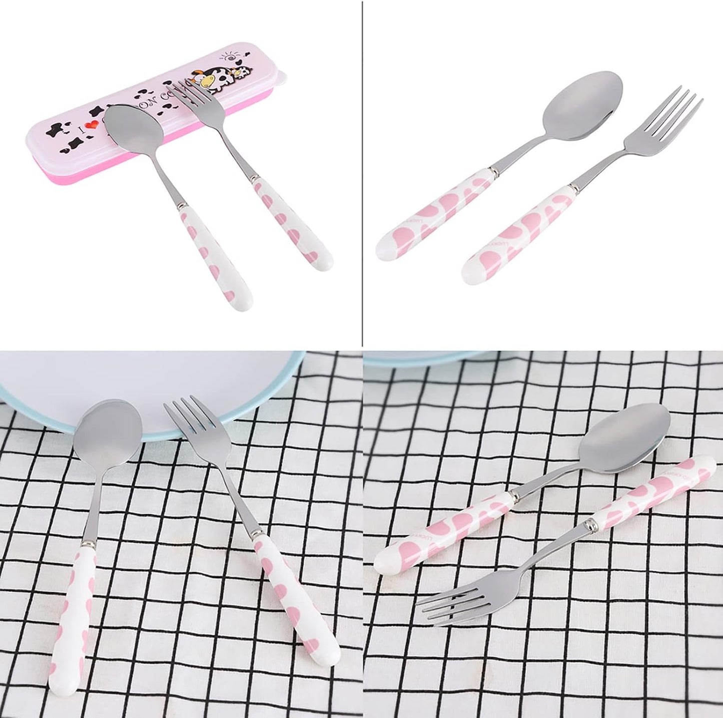 Alvinlite Portable Utensils Set with Case|2Pcs Stainless Steel Flatware for Kids for Lunch Box Workplace Camping School Picnic |Pink| travel utensils