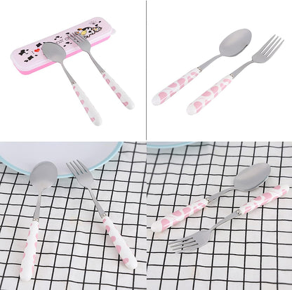 Alvinlite Portable Utensils Set with Case|2Pcs Stainless Steel Flatware for Kids for Lunch Box Workplace Camping School Picnic |Pink| travel utensils