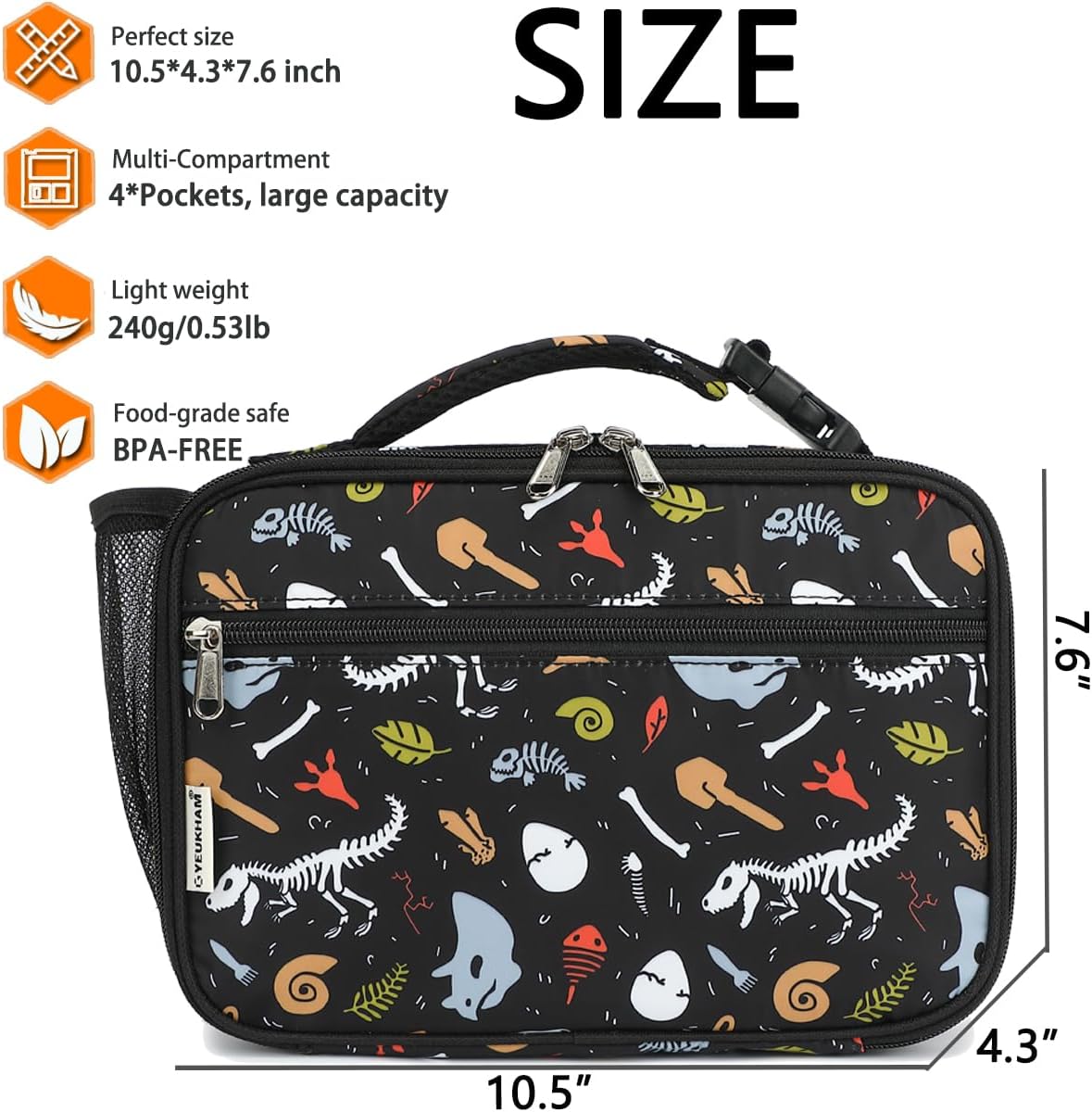 GYEUKHAM Insulated Lunch Box for School, Thermal Reusable Durable Freezable Lunch Bags for Kids Boys Girls Men Women - Small Soft Cooler Portable Lunch Tote Kit for Work Picnic Travel,Black