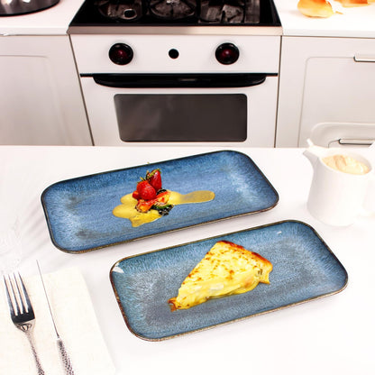 Porcelain Plate Set Large Serving Tray Set of 4, Reusable Serving Platters for Party Food, Cookie, Appetizer, Charcuterie, Snack, Dessert Display,Stackable Kitchen Dish 14.4 INCH