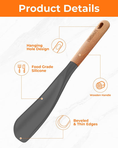 Cooking Spoon Multifunction Spoonula Silicone Spatula Spoon 2-Pack, Dual-Use Heat Resistant 446°F, BPA-Free Non-Toxic Wooden Handle Rice Spoon Set for Non-Stick Cookware & Rice Cookers (Black)
