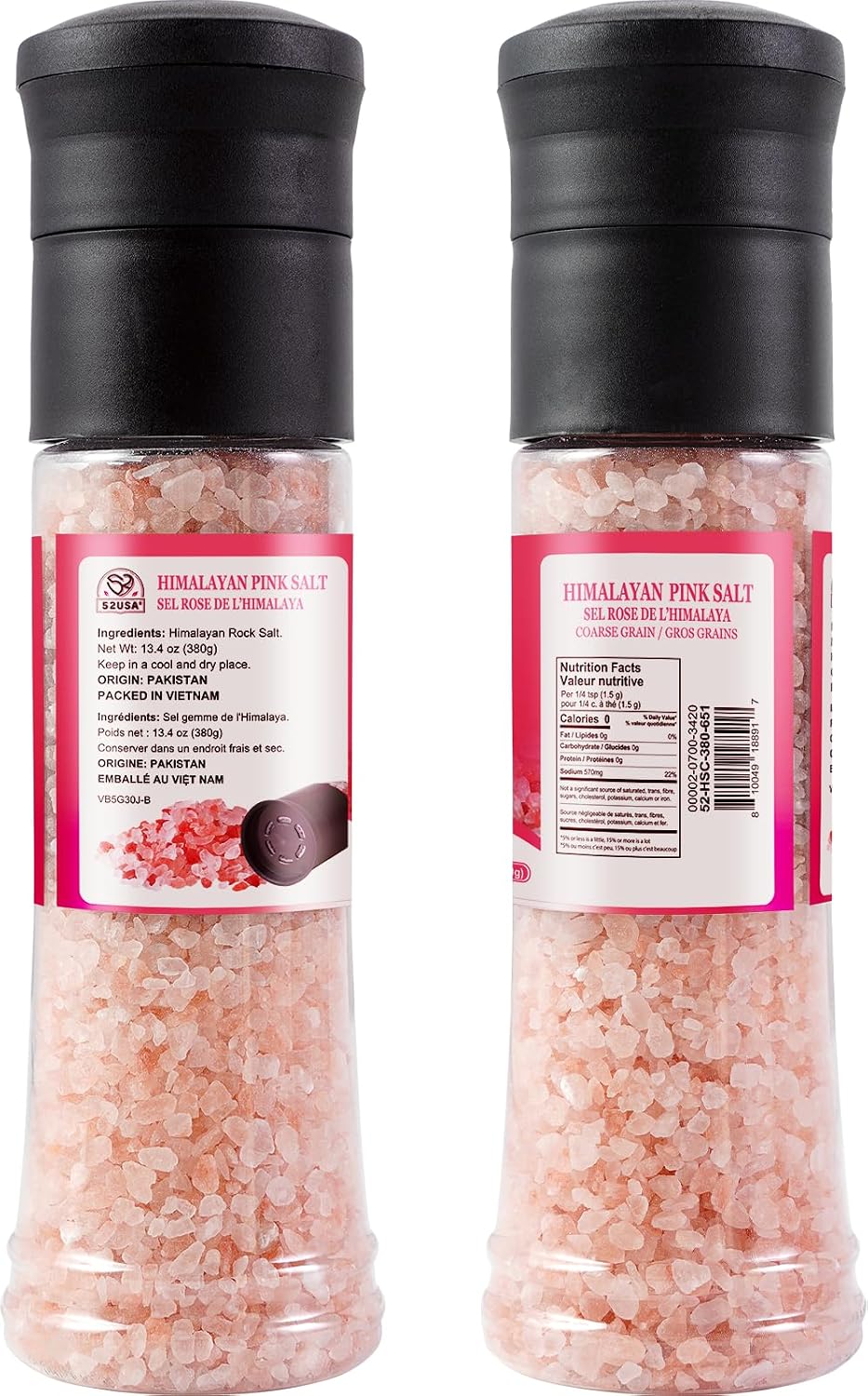 52USA Himalayan Pink Salt, Coarse Grain 1 lb, Salt for Grinder Refill