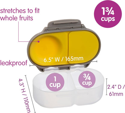 b.box Snack Box 2-Pack - Leak Proof Mini Bento Box for Kids & Toddlers, 2 Compartment Snack Containers for Kids, Dishwasher Safe, BPA-Free, PFAS-Free, Ages 4mo+, 1 3/4 Cup Each (Strawberry + Lilac)