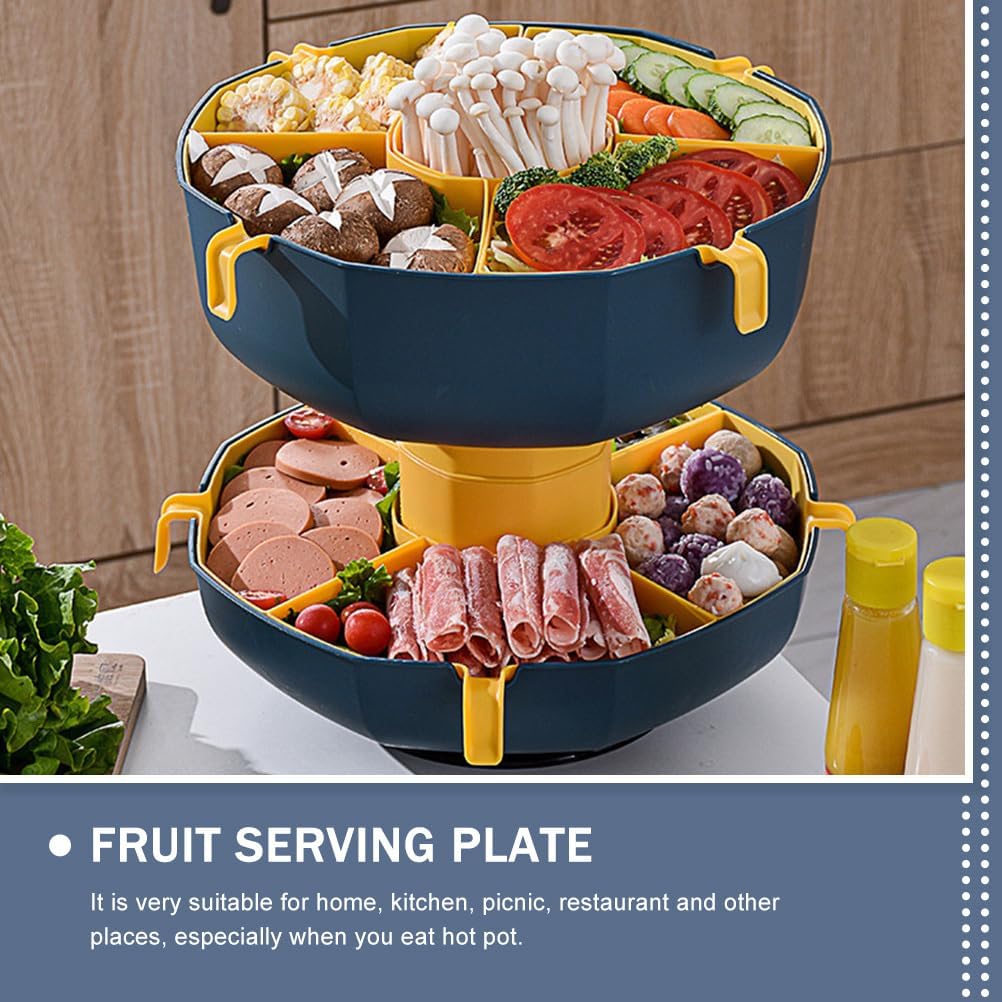 Rotatable Vegetable Draining Basket with Handle - Multi-Grid Hot Pot Serving Platter for Fruits and Vegetables