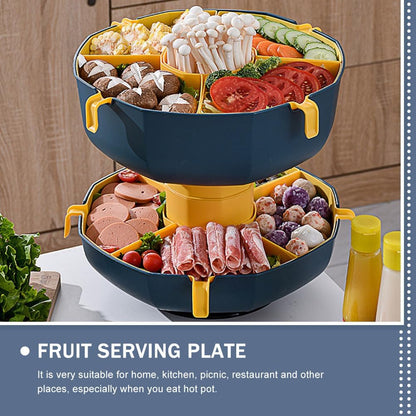 Rotatable Vegetable Draining Basket with Handle - Multi-Grid Hot Pot Serving Platter for Fruits and Vegetables